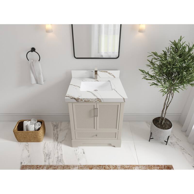 Willow Collections 30 in. W x 22 in. D Alys Single Sink Bathroom Vanity with Countertop - 2"Calacatta Gold - Fine Grain