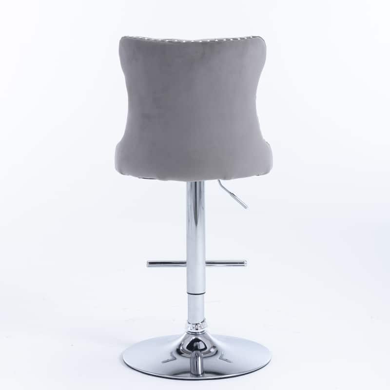 Barstools Adjusatble Seat Height, Modern Upholstered Chrome base Bar Stools with Backs Tufted for Home Pub and（Set of 2）