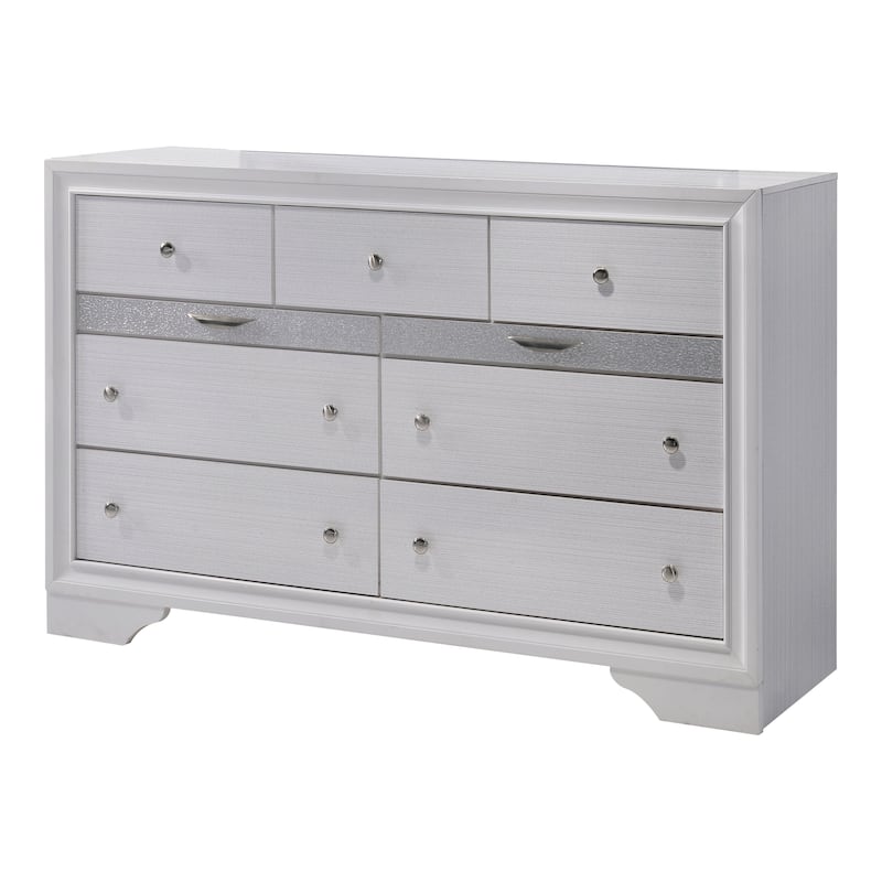 Pord Contemporary 56-inch Wide 9-Drawer Wood Dresser with Silver Accent by Furniture of America
