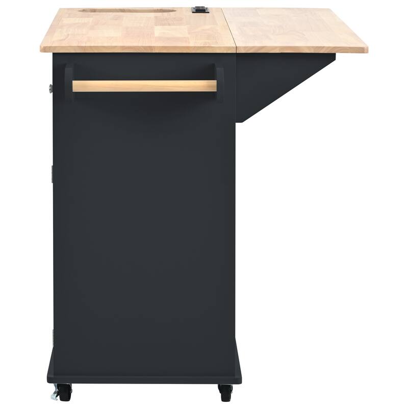 White Kitchen Island with Power Outlet, Drop Leaf, Wine Cup Holder, Adjustable Storage, and 5 Wheels for Home and Dining Room