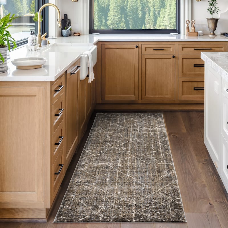 Gertmenian Apollo Bryce Modern Abstract Charcoal Area Rug Runner - 2' 2" x 8'