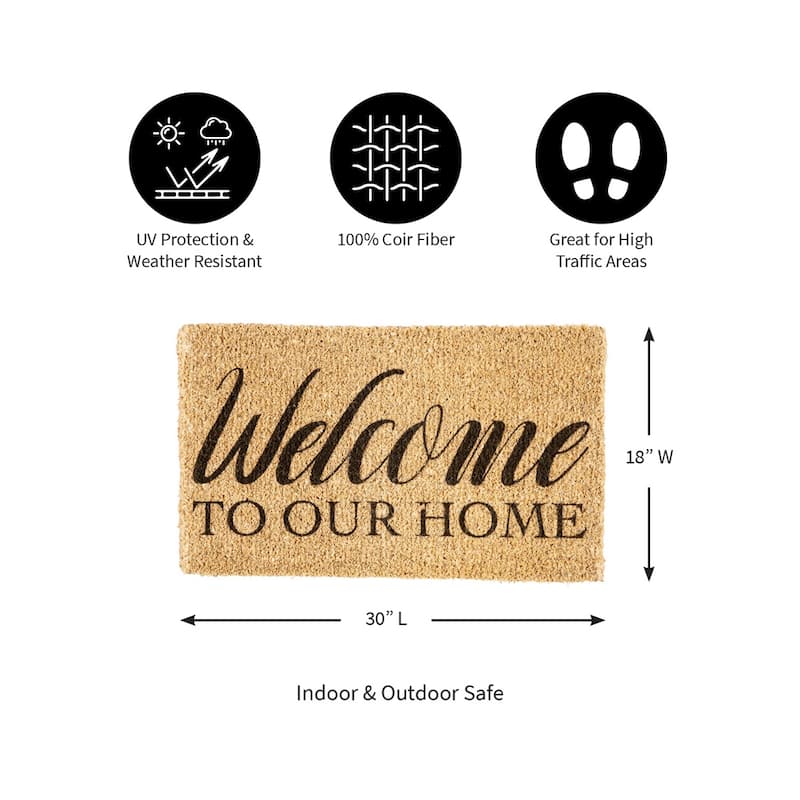 "Welcome to Our Home" Woven Coir Door Mat, 30 x 18"