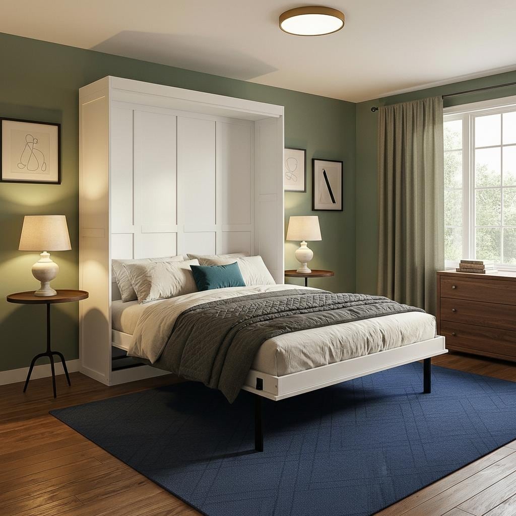 360° Rotating Queen Murphy Bed Cabinet with 14-Shelf Hidden Bookcase by Harper&Bright Designs