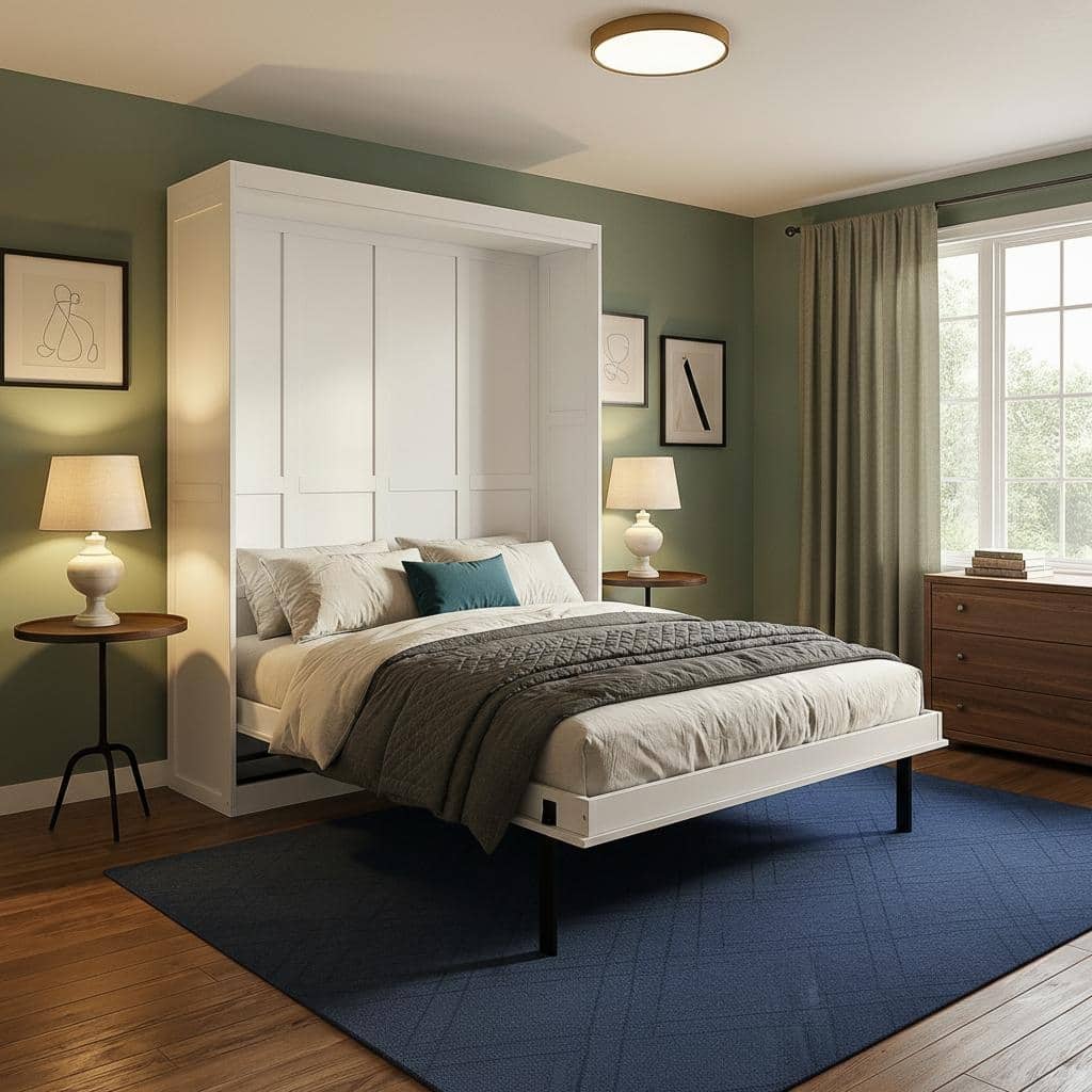 360° Rotating Queen Murphy Bed Cabinet with 14-Shelf Hidden Bookcase by Harper&Bright Designs