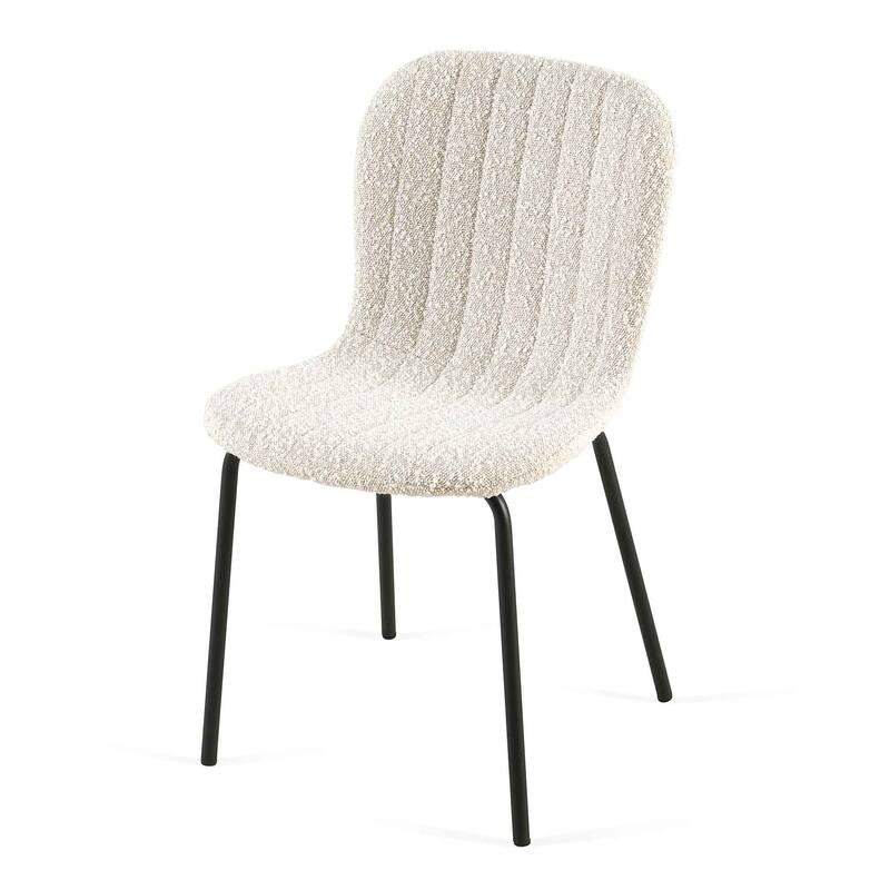 Boucle Dining Chairs Set of 4,Mid-Century Modern Upholstered PU Leather Chairs,for Kitchen Dining Room - Off White