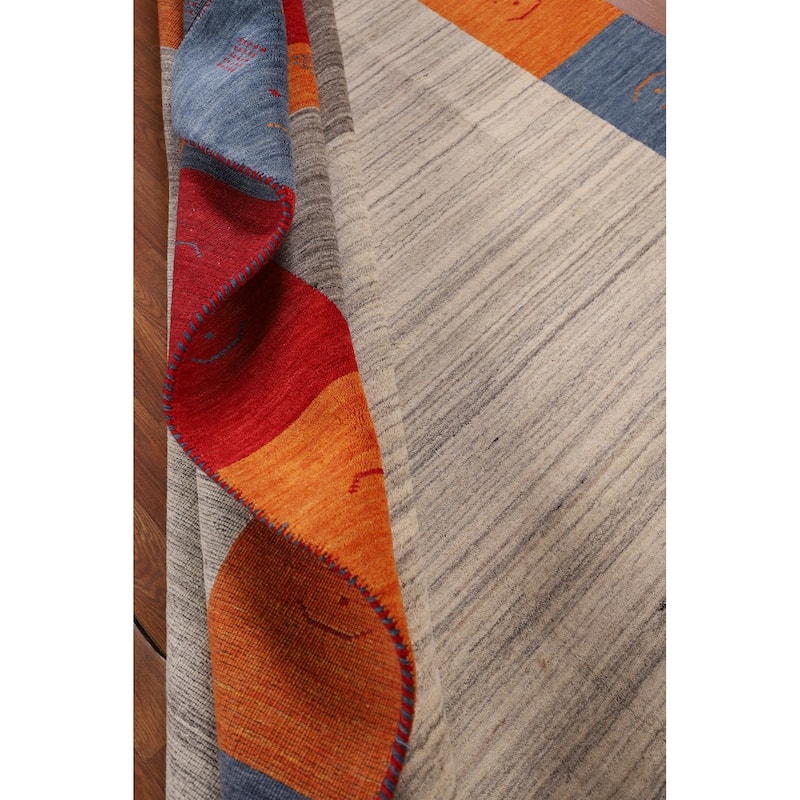 Geometric Gabbeh Area Rug Handmade Wool Carpet - 6'7" x 9'9"