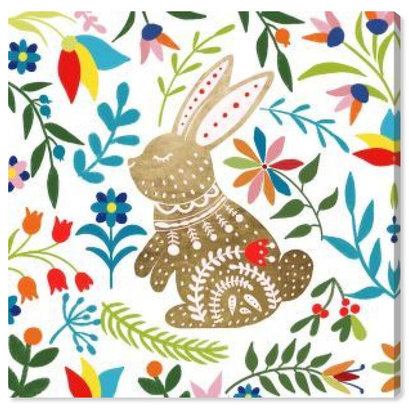 Wynwood Studio Canvas Animals Colorful Golden Bunny Gold and Metallic Gold Scandinavian Wall Art Canvas Print - Gold, Blue