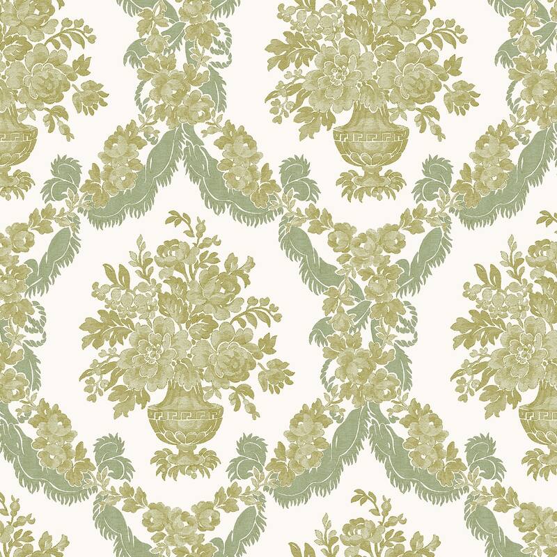 Galerie Wallcoverings Italian Classics 4 Collection Embossed Floral Baroque Damask Vinyl on Non-woven Matte Wallpaper Roll - 33 feet x 21 inches - Green