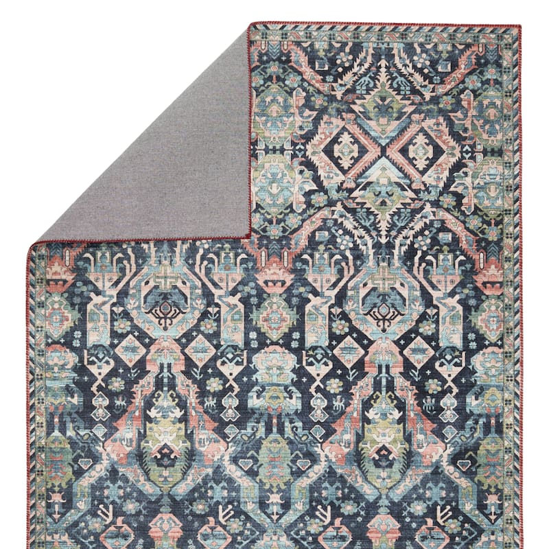 Teleza Machine Washable Trellis Dark Blue/ Clay Area Rug