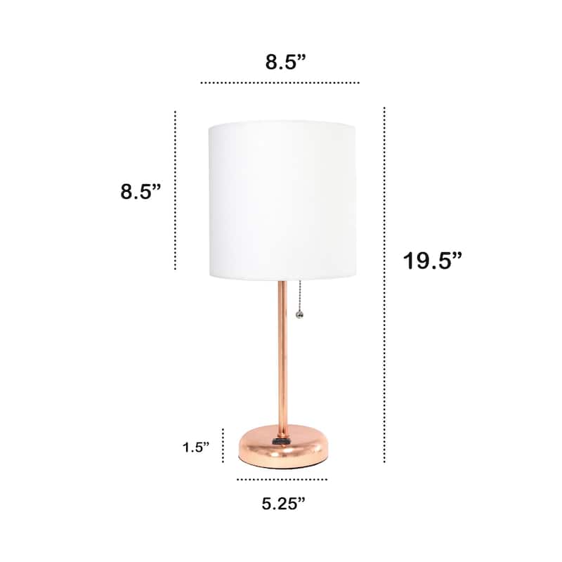 Stick Base Bedside Table Desk Lamp with Drum Shade - 19.5" - Rose Gold and White