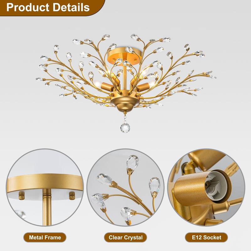Starsky 5-Light Vintage Crystal Branch Semi-Flush Mount
