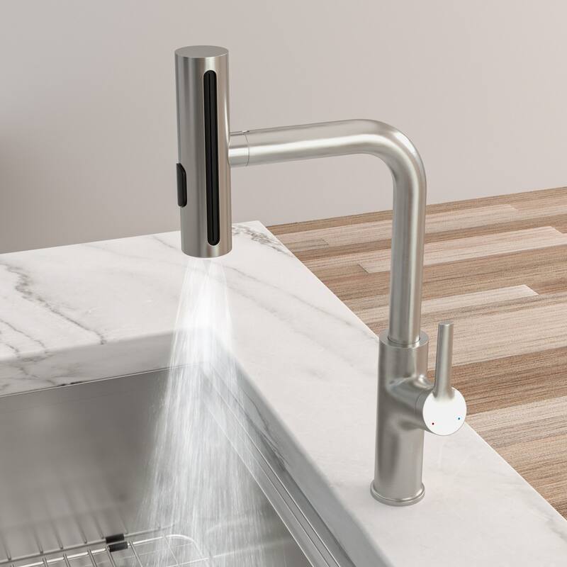 Modern & Sleek Design 360°Pull-Down Kitchen Faucet with 4 Spray Modes,