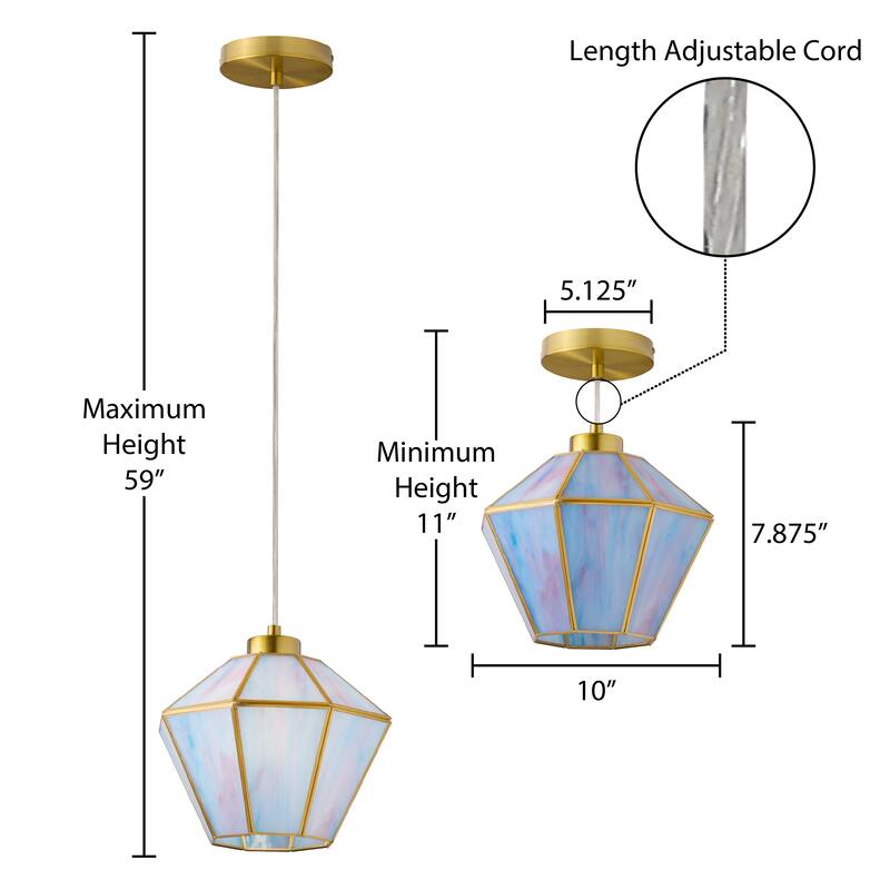 Margaux River of Goods Blue and Pink Stained Glass and Metal 10-Inch Pendant Light with Adjustable Hanging Cord