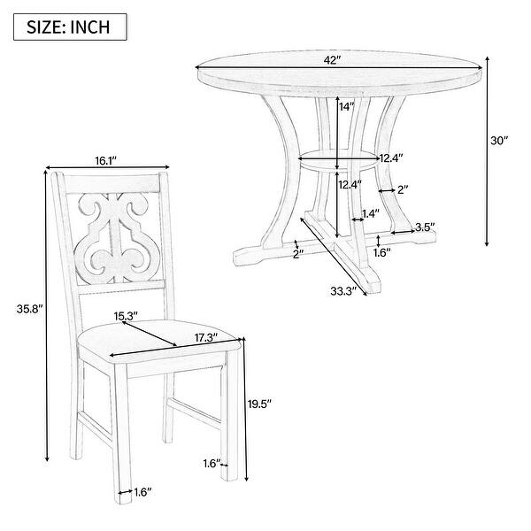 dimension image slide 0 of 2, 5-Piece Round Dining Set with Hollow Chair Back
