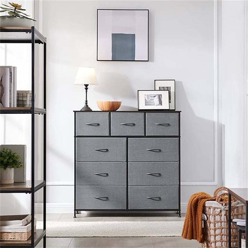 Fabric Storage Tower - Charcoal Grey/Dark Walnut