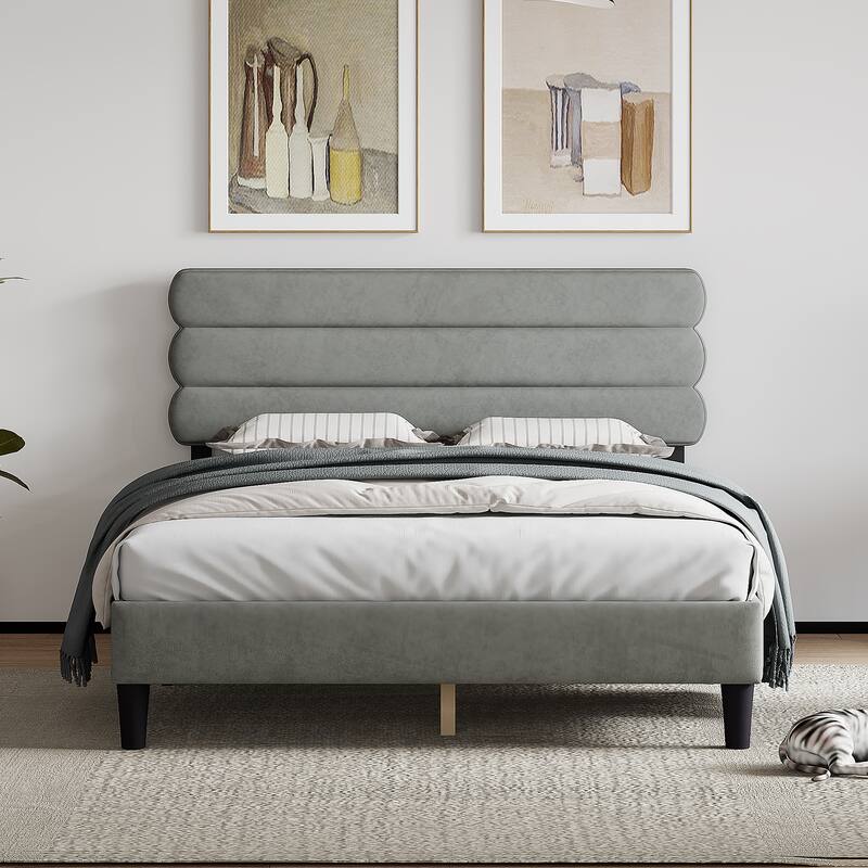 Queen Size Modern Channel-tufted Upholstered Platform Bed