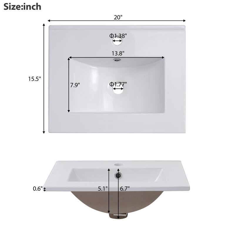 20 Inch Modern Small Bathroom Vanity Cabinet with Ceramic Basin