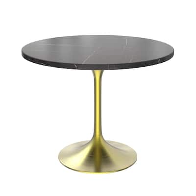 Verve 36" Round Dining Table with Stone Top and Brushed Gold Base - 29.34" H x 35.43" W x 35.43" D