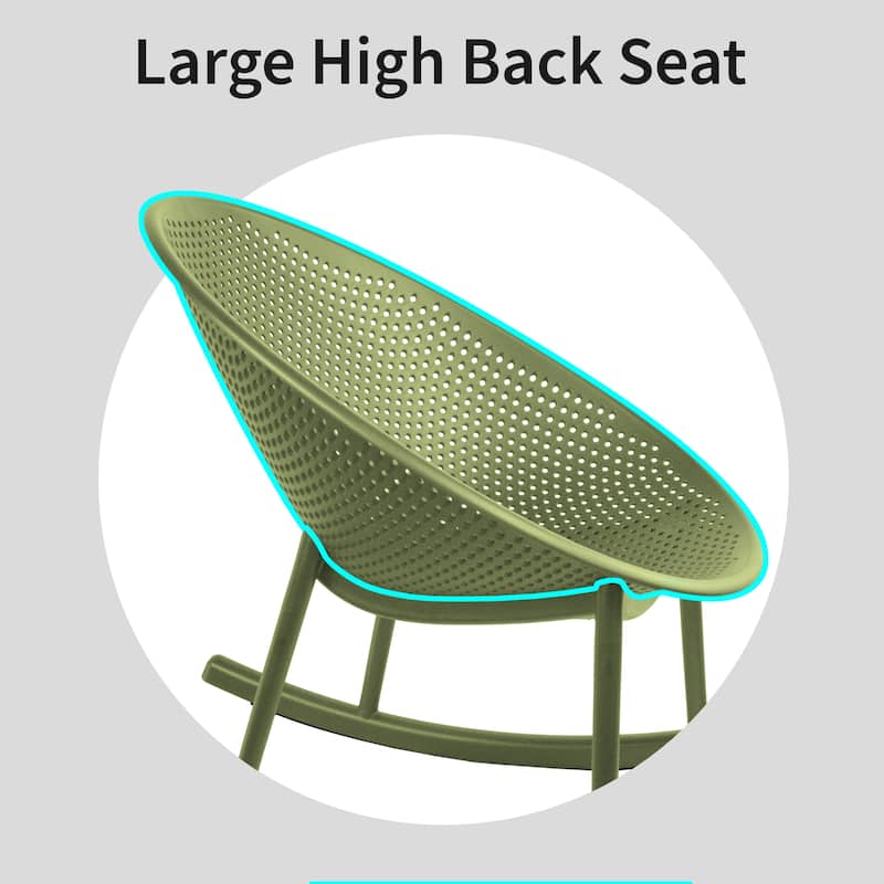 Set of 2 Mid-Century Modern Rocking Lounge Chairs – Egg-Shaped Breathable Plastic Seat with Durable Plastic Base, Accent Seating