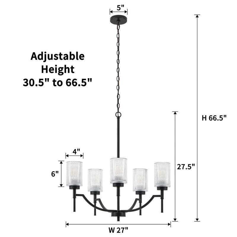 KAWOTI 5-Light Chandelier with Flutted Glass Shades - W27" x D27" x H27.5"