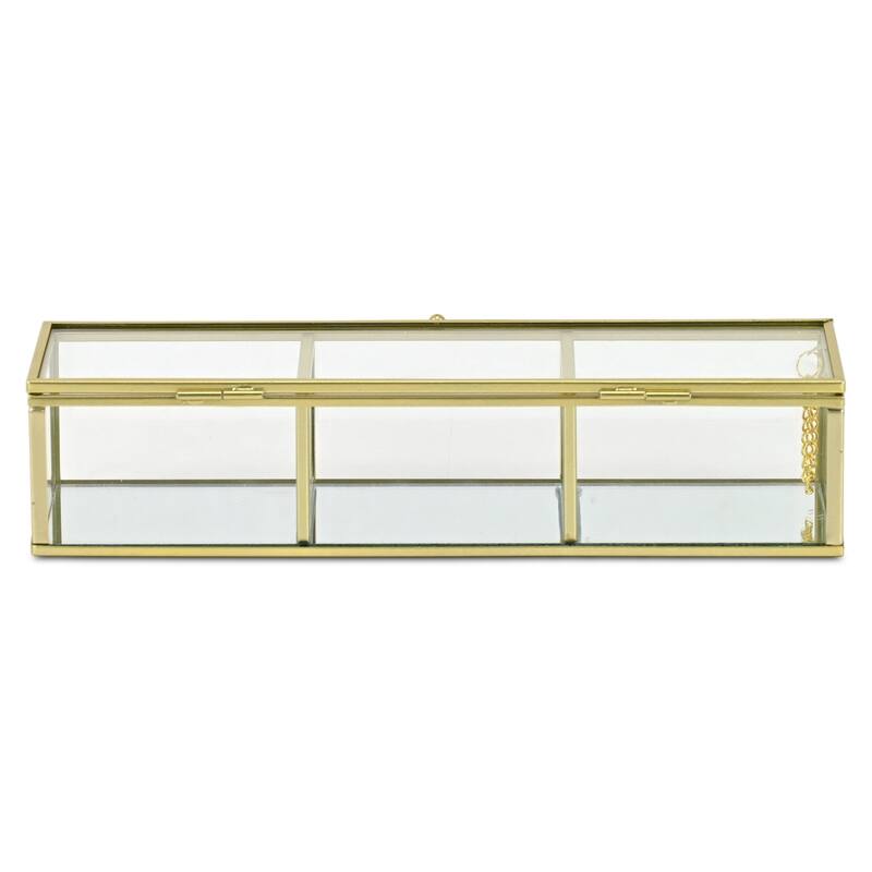 Verena 10.6" Mirrored Glass Display Box with 3 Compartments - N/A