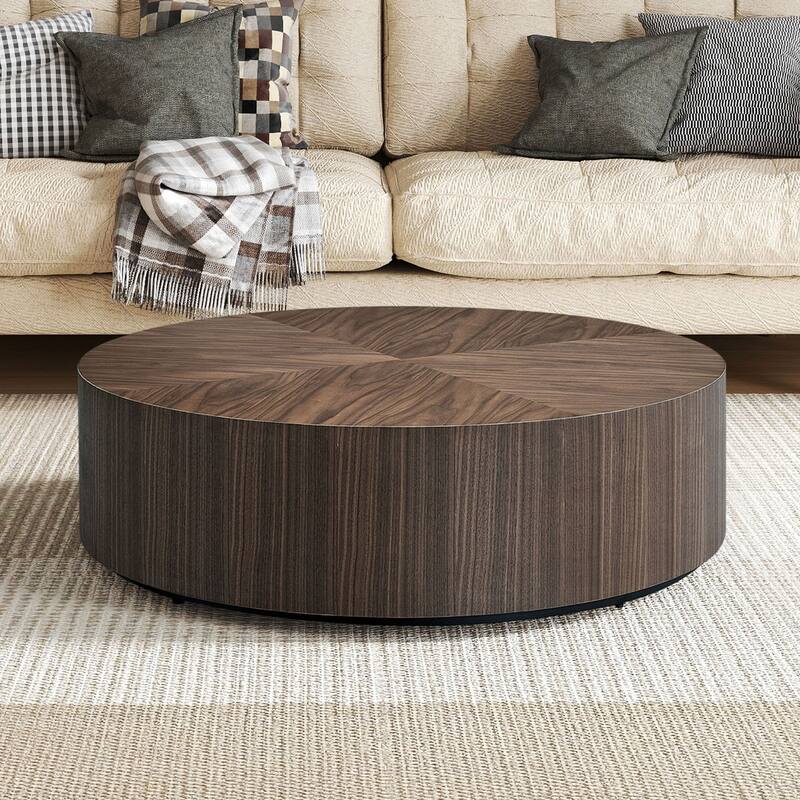 35.43 Inch Modern Round Coffee Table MDF Coffee Table for Living Room,Drum Center Table