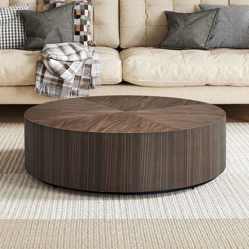 GDF Studio - Modern Drum Coffee Table with Pedestal Base (No Assembly) - 35.43" - 35.43" - Walnut