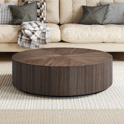Low Round Coffee Table Compact Drum Center Table