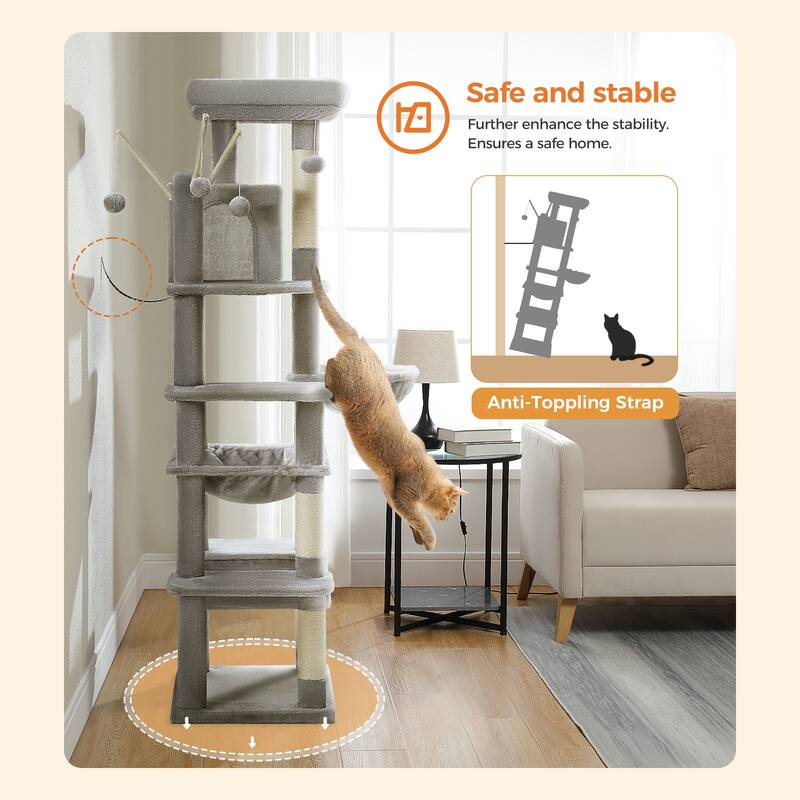 69" Tall Cat Tree Large Cat Tower with Super Big Hammock, Scratching Posts, Condo House and Large Top Perch