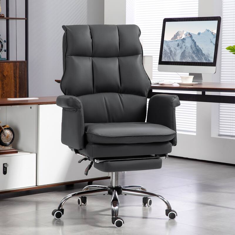 Pu Leather High Back Office Chair, Adjustable Executive Swivel Office Chair, 360° Swivel Reclining Computer Chair - N/A