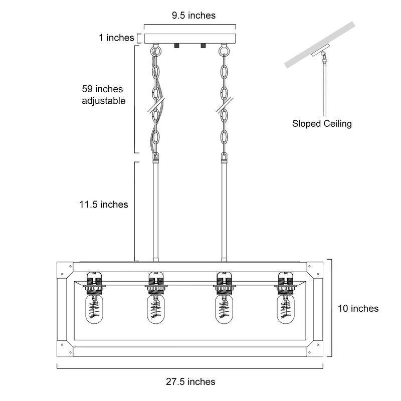 Farmhouse Rustic 4-Light Wood Chandelier for Kitchen Island - L27.5"x W10"x H10"
