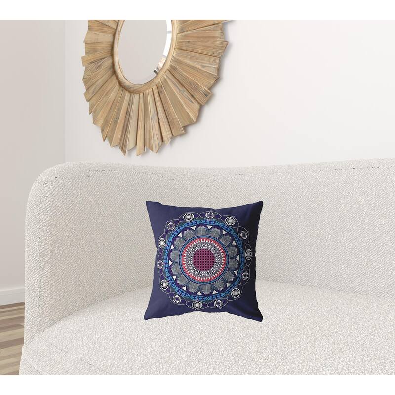 16"x16" Navy Zippered Suede Floral Throw Pillow