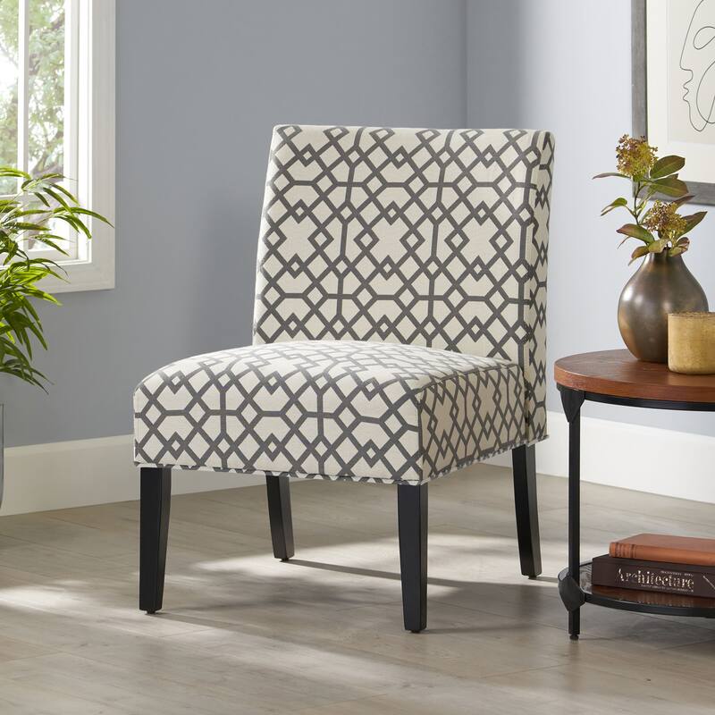 Kassi Contemporary Fabric Slipper Accent Chair by Christopher Knight Home - 22.50" L x 29.50" W x 32.00" H - Gray Geometric Pattern + Matte Black