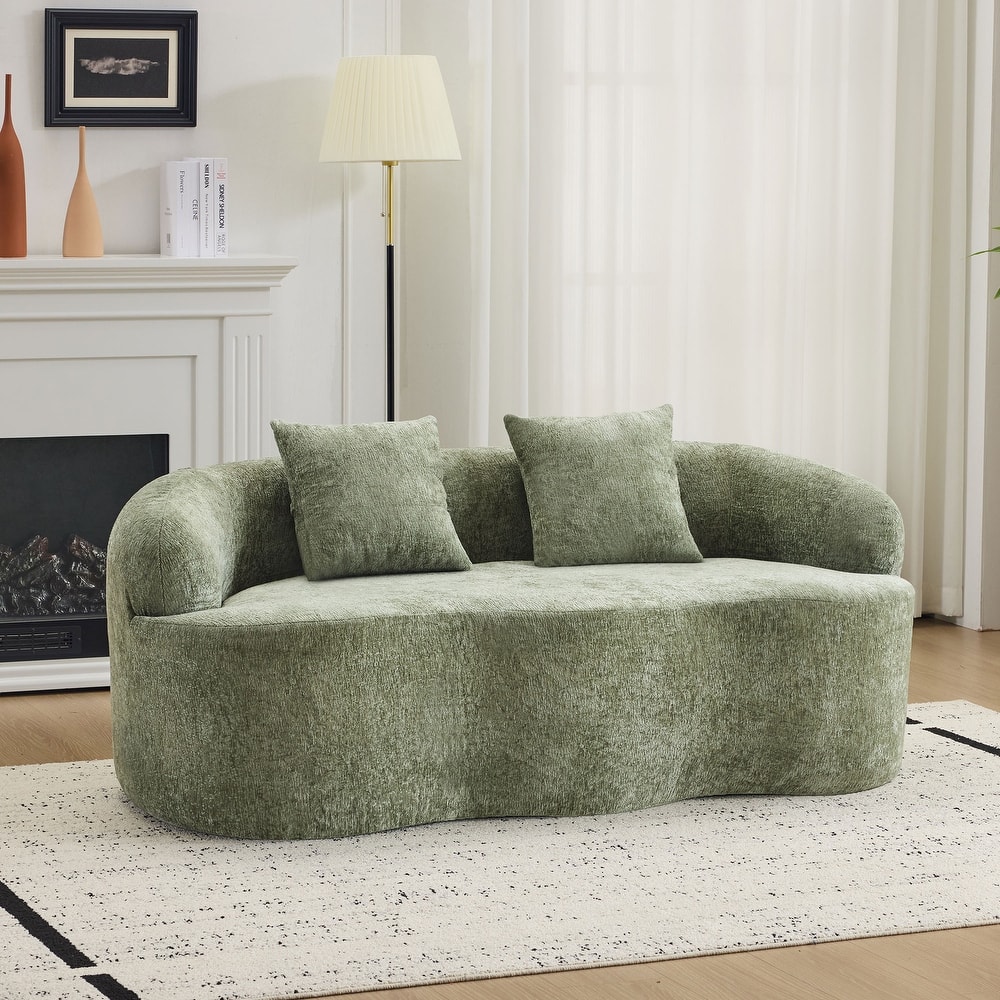 Beige Curved Loveseat Sofa