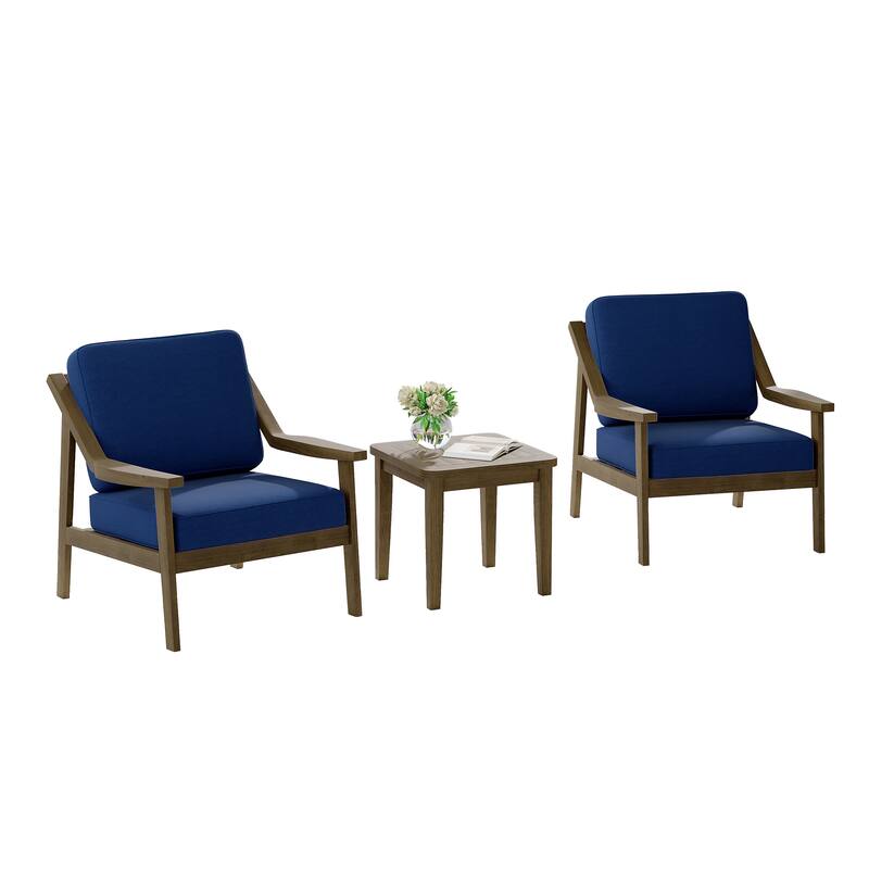 3-piece Teak Modern Cushioned Club Chairs Set Patio Bistro Set