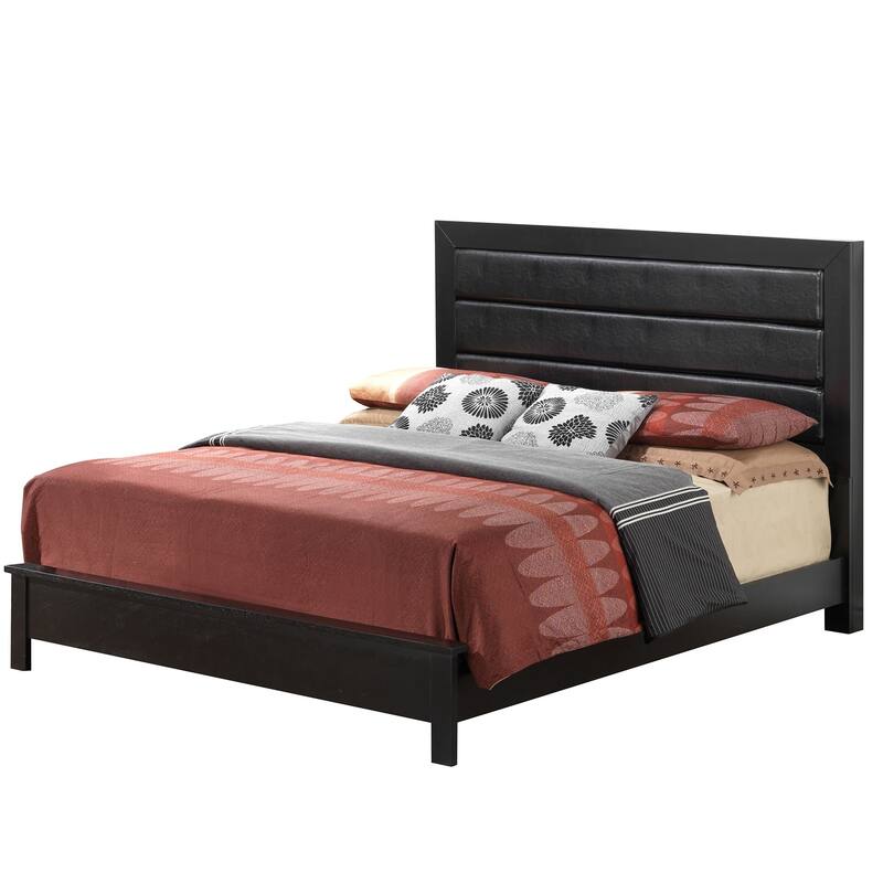 Solid Padded Upholstered Panel Full Bed - 81" - Black