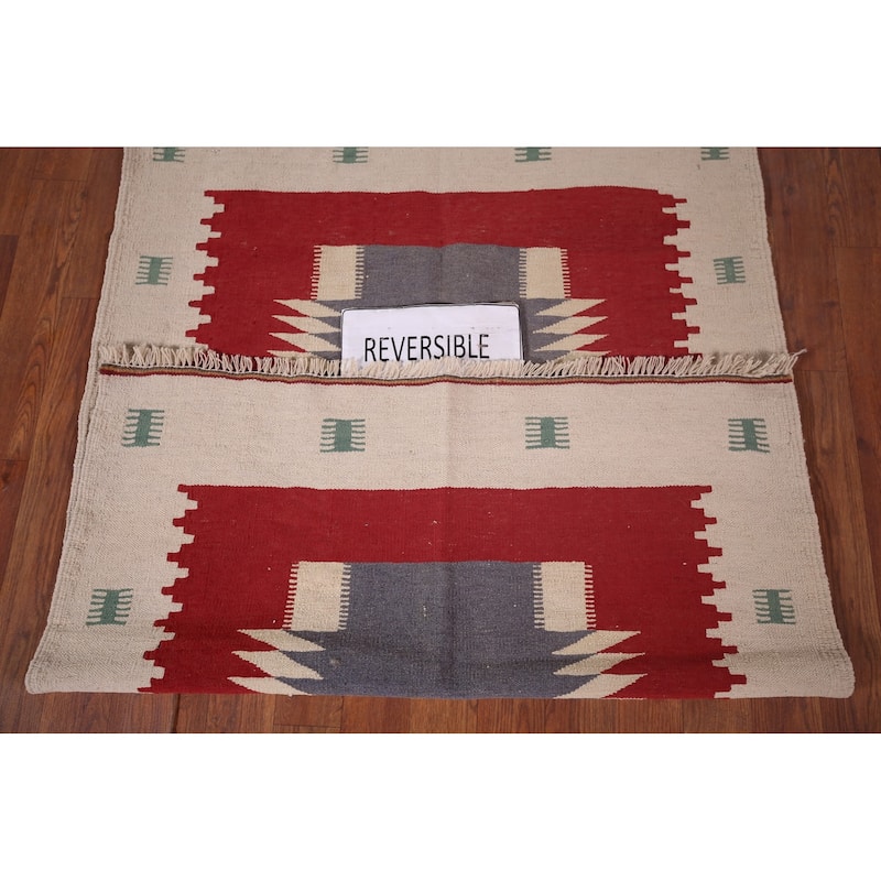 Geometric Kilim Persian Foyer Rug Flatweave Wool Carpet - 3'3"x 4'5"