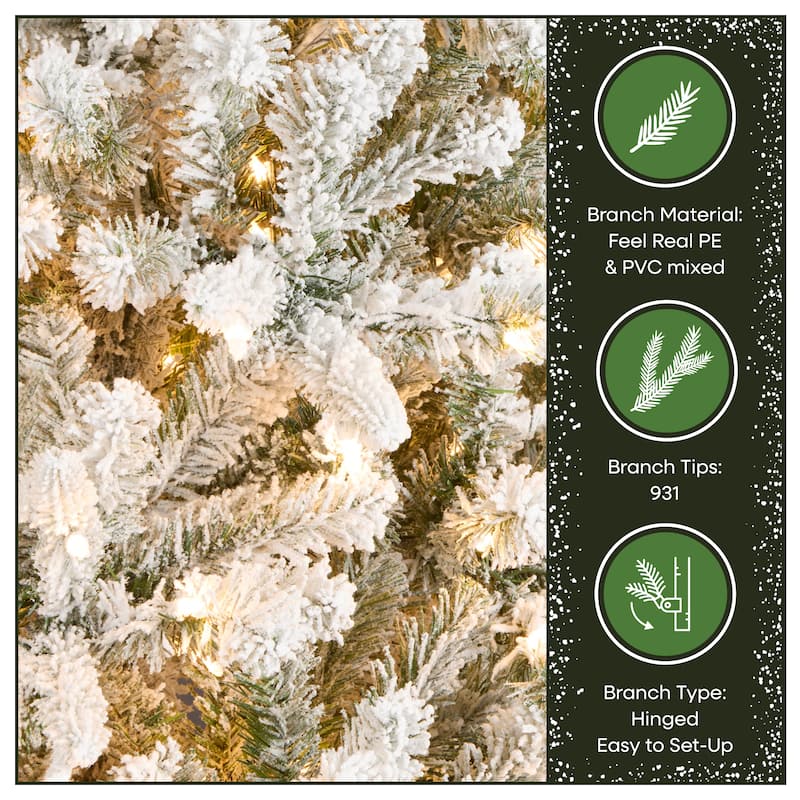 National Tree Company 6.5 ft. Snowy Mixed Pine Tree with Clear Lights - 6.5 Foot