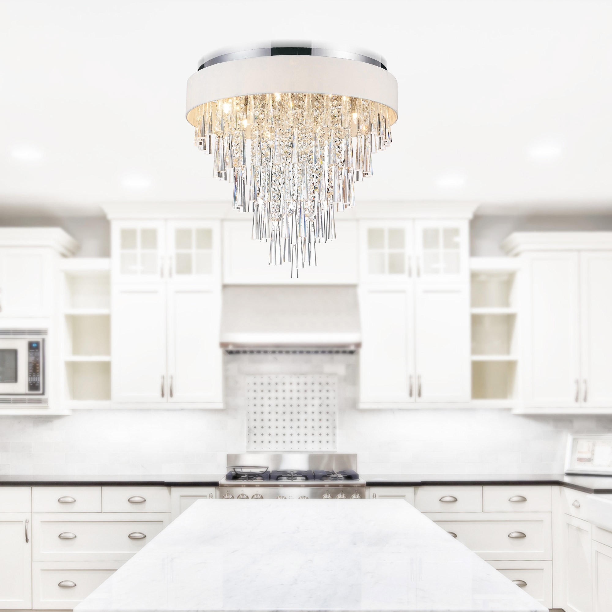 CWI Lighting Franca 8 Light 22in Chrome Flush Mount with Off White Shade