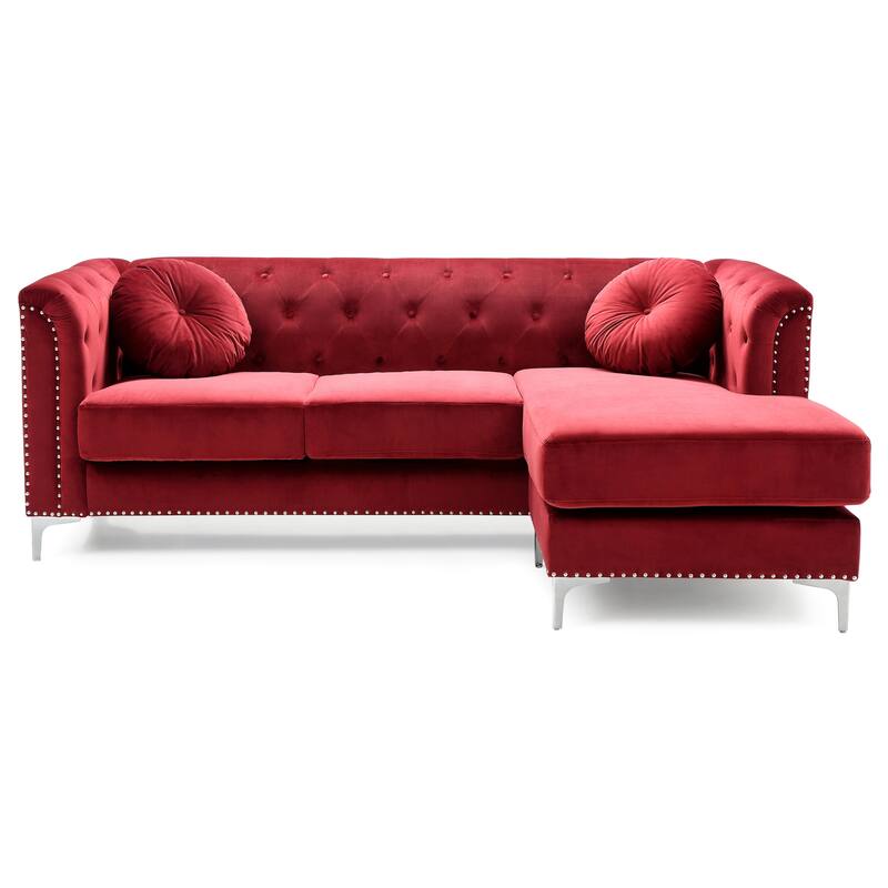 Burgundy Velvet Sofa Chaise, 83"L x 58"W x 31"H, 137 lbs