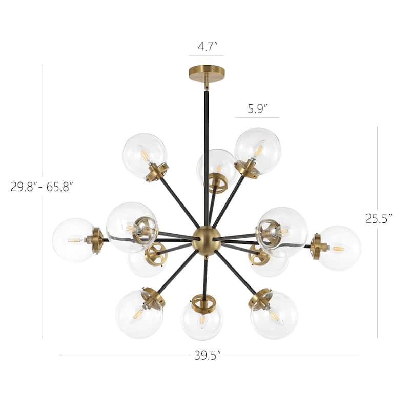 Modern Chandelier Sputnik Black Brass 12-Light Glass 39"