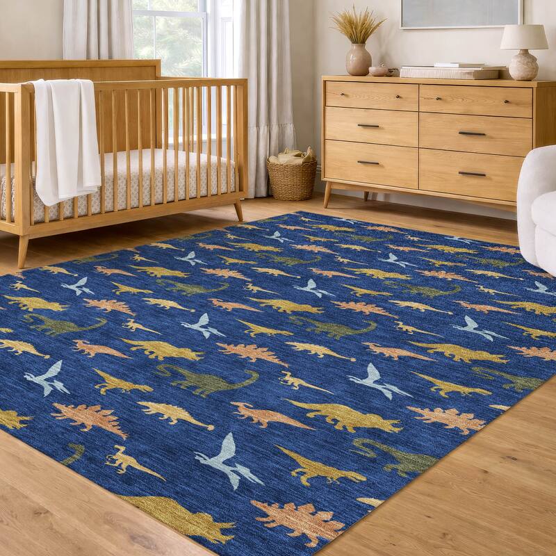 Machine Washable Indoor/ Outdoor Modern Dinosaur Chantille Rug