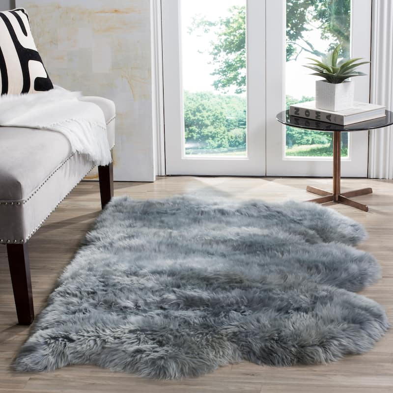 SAFAVIEH Handmade Natural Sheepskin Leanca 3.4-inch Thick Rug - 3' x 5' - Steel Blue - Rectangle