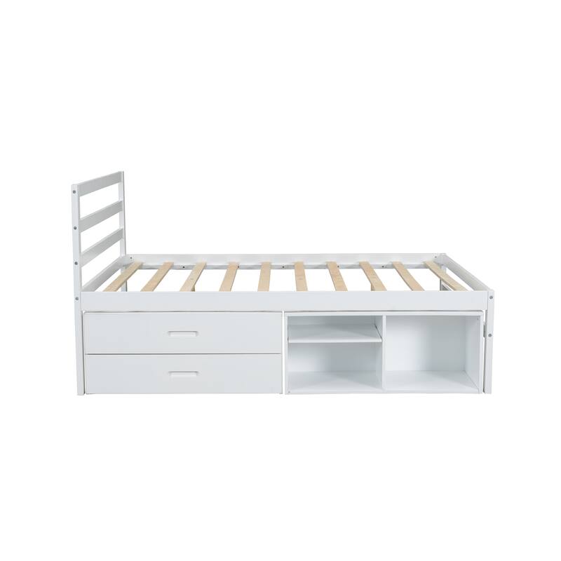 Wood Bed with Removable Shelves & 2 Storage Drawers