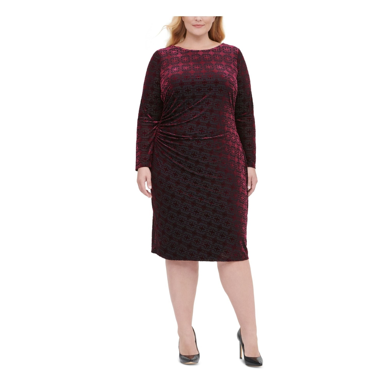 Tommy Hilfiger Women's Plus Long Sleeve Velvet Burnout Dress Red Size 14W -  Bed Bath & Beyond - 40557244
