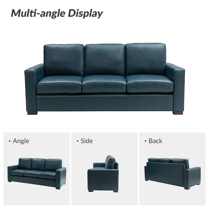 Ernando 83.46" Wide Genuine Leather Sofa with Squared Arms and Pillows