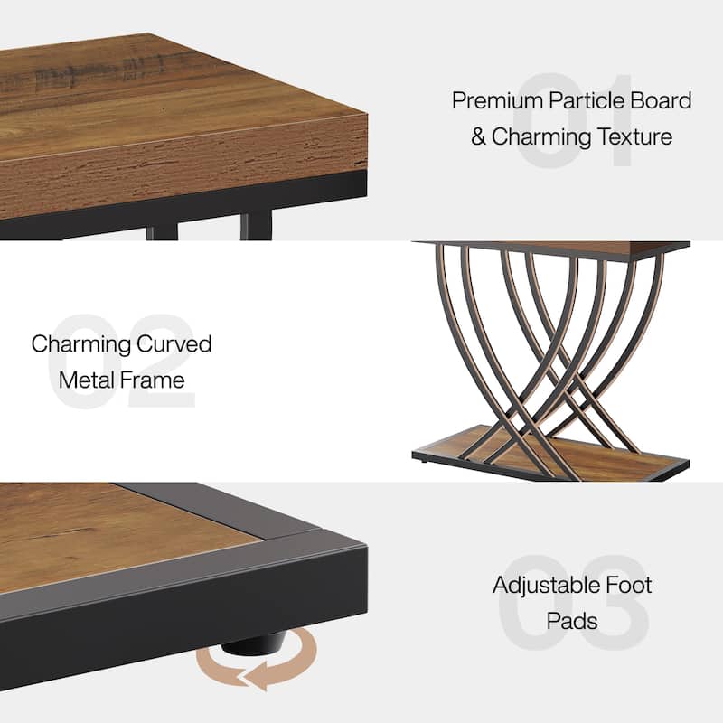 Industrial End Table with Storage, Narrow Small Side Table with Metal Frame