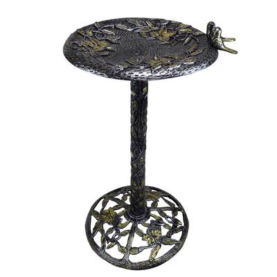 34" Silver and Gold Contemporary Handmade Bird Bath with Hummingbird