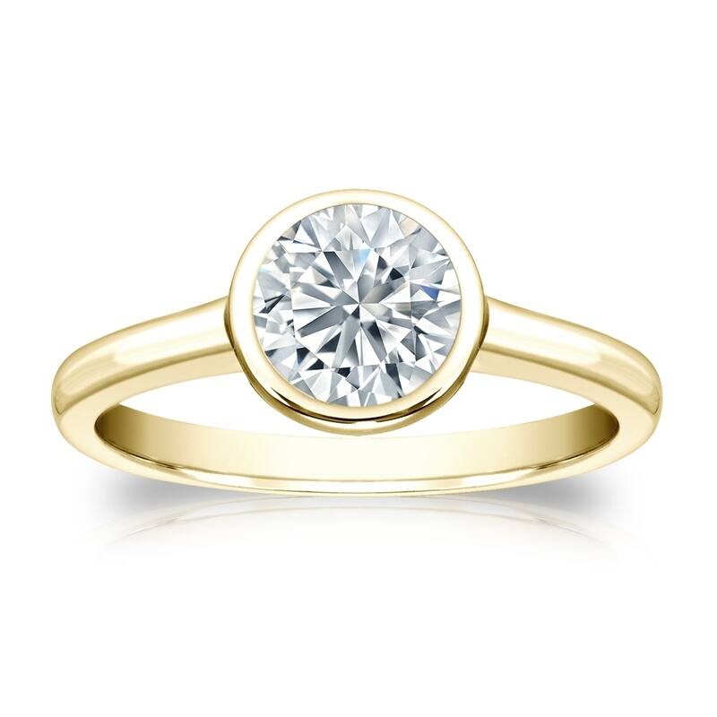 Auriya 0.50ctw Round Solitaire Diamond Engagement Ring Bezel-set 18k Gold - Yellow - 4