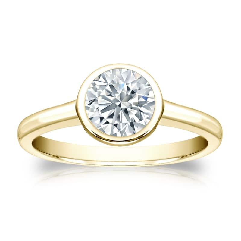 Auriya 1 1/2ctw Round Solitaire Diamond Engagement Ring Bezel-set 18k Gold - Yellow - 4